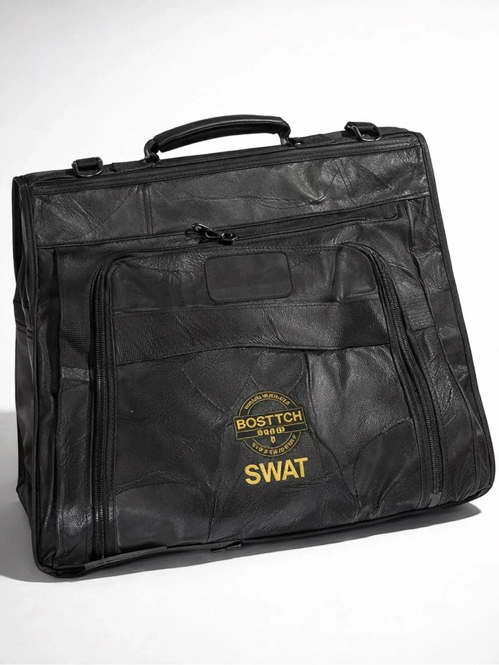 Vintage Black Patchwork Genuine Leather Travel Garment Bag - Bostitch SWAT Promo
